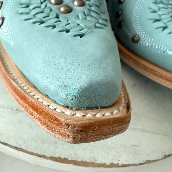 Lane COSSETTE Womens Cowboy Bootied 8 Blue Leather Cowgirl Western Ankle Boots - Picture 8 of 13